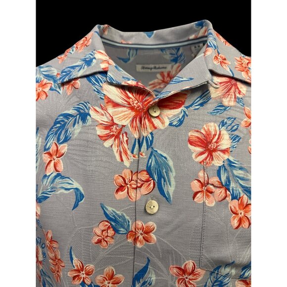 Tommy Bahama Men's Cape Hibiscus Floral Silk Short Sleeve Shirt Dark Gravel M - Picture 2 of 6